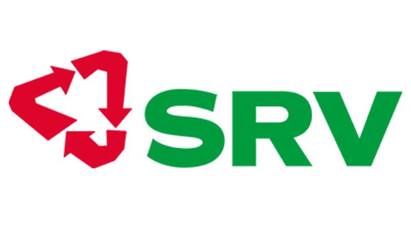 SRV återvinnings logotyp i grönt och rött. 