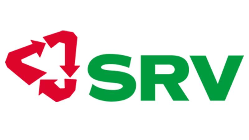 SRV återvinnings logotyp i grönt och rött.