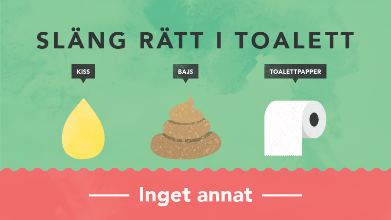 Släng rätt i toalett, endast kiss, bajs och toalettpapper i toaletten inget annat!