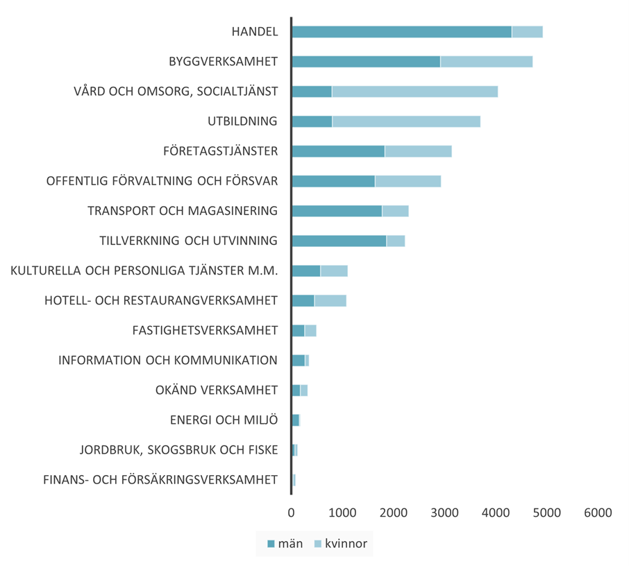 Diagram över fördelningen av anställda per bransch.
