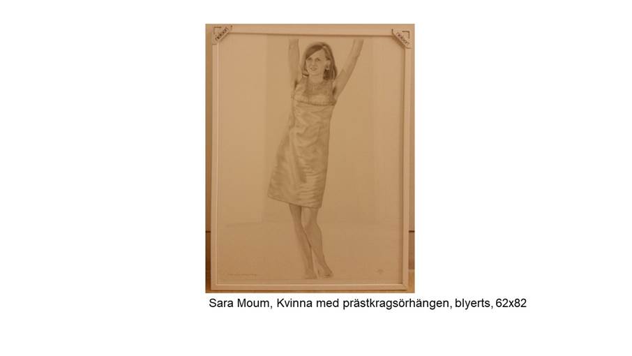 Sara Moum, kvinna med prästkragsörhängen, blyerts.