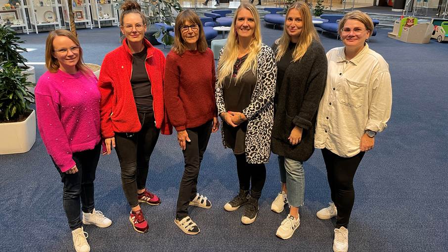 Från vänster på bilden Lisa Petrelius, Eva Hamberg, Maja Öman, Marika Olsson, Marina Glavocevic och Love Lindholm. Arbetsgrupp för familjeorienterat arbetssätt