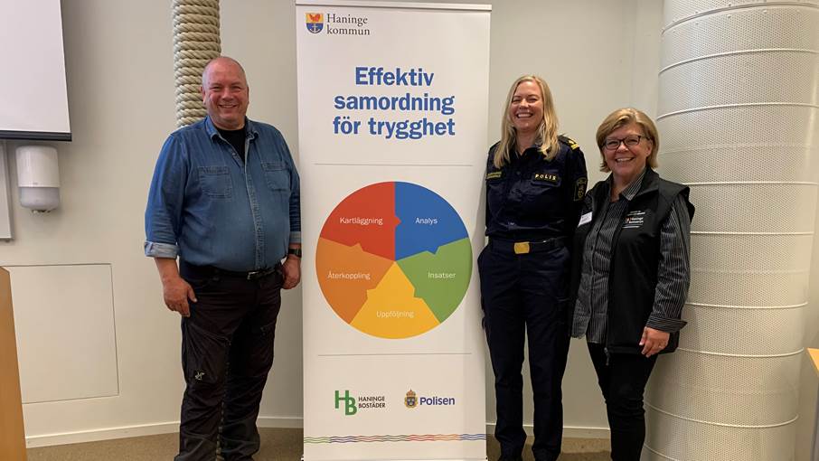 Christian Hollman, volontär Polisen, Ann-Sofie Mjörning, kommunpolis, Lokalpolisområde Haninge/Nynäshamn och Jeanette Tano, Enheten trygghet och säkerhet Haninge kommun.
