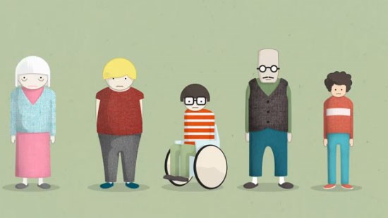 Illustration med fem personer i olika åldrar