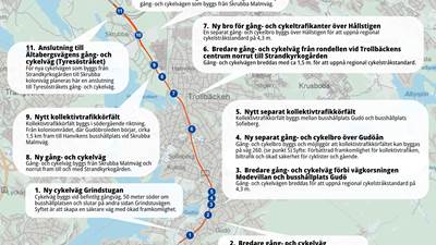 Karta över planerade åtgärder på Gudöbroleden. Karta över planerade åtgärder på Gudöbroleden.