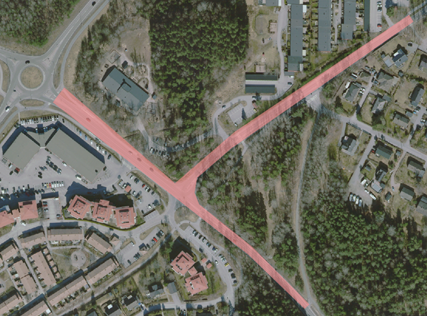 Utsträckningen av nya gång- och cykelbanan.