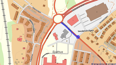 Karta som visar vart det ska byggas trafiksäkerhetsåtgärder på Dalarövägen