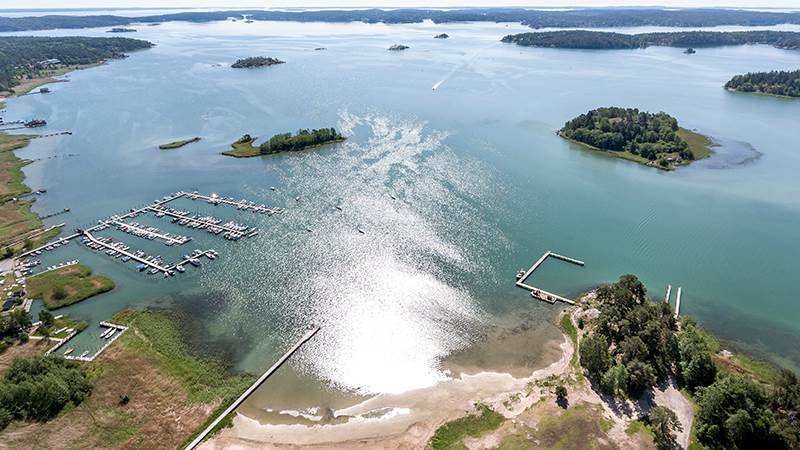 Östnora havsbad. Flygbild av Östnorabadet
