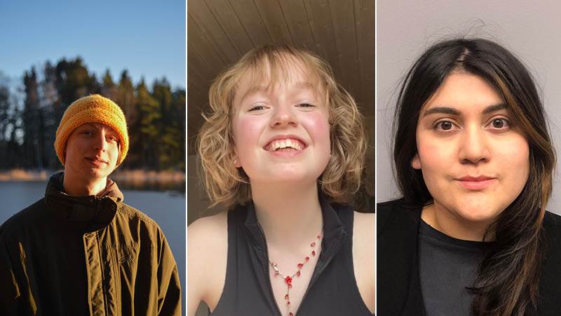 Från vänster: Zacharias Frato, Ida Oldeberg, Carolina Alvear Bello De tre vinnarna av Haninges kulturstipendium 2022.